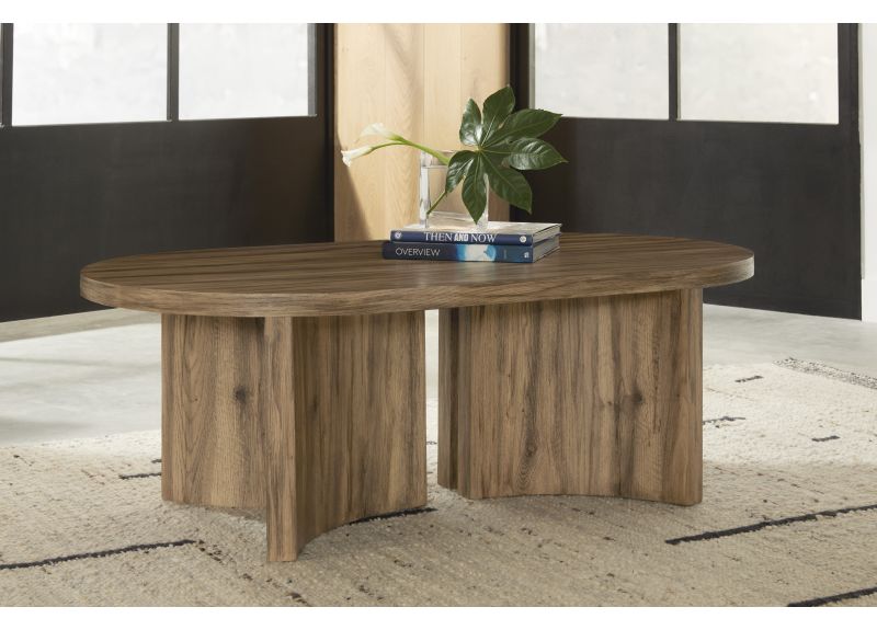 Oval Wooden Coffee Table with Curved Legs - Aurora